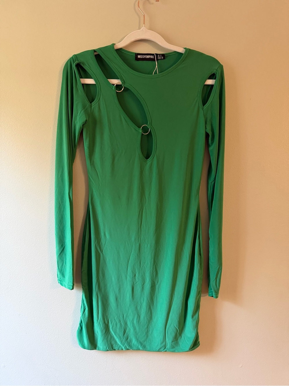 Missy Empire Green Long Sleeve Cutout Ring-Detail Dress